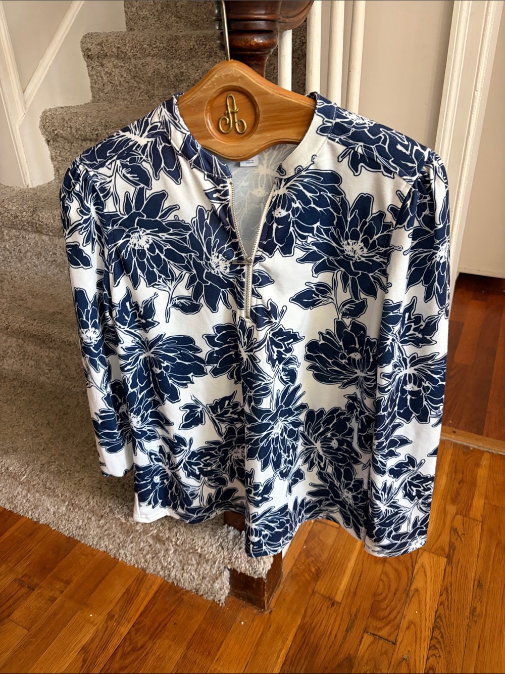 Liz Claiborne Navy and White Floral Zip Jacket
